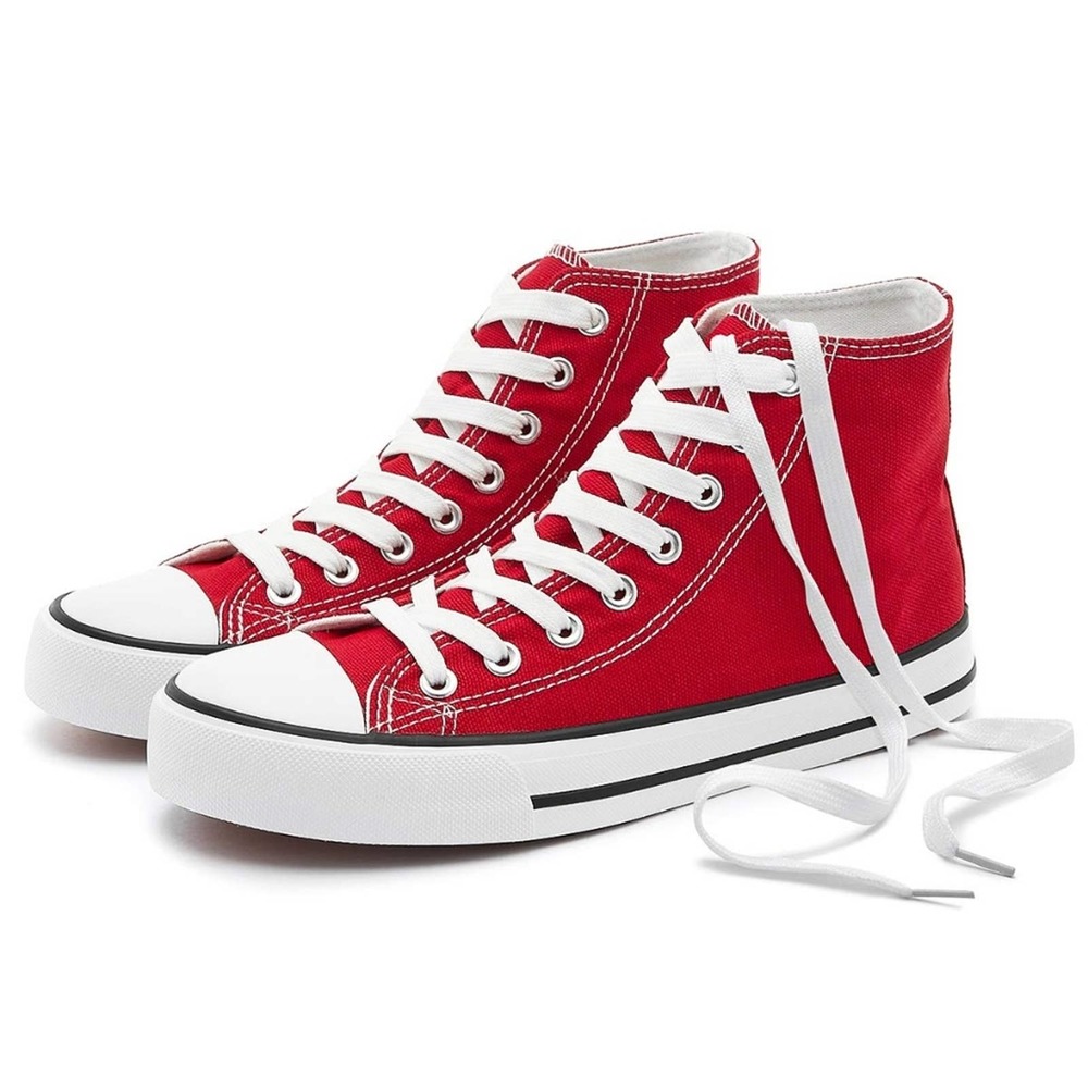 New‎ Red Canvas Hightops Sneakers Lace Up Street Wear Women's Size 9